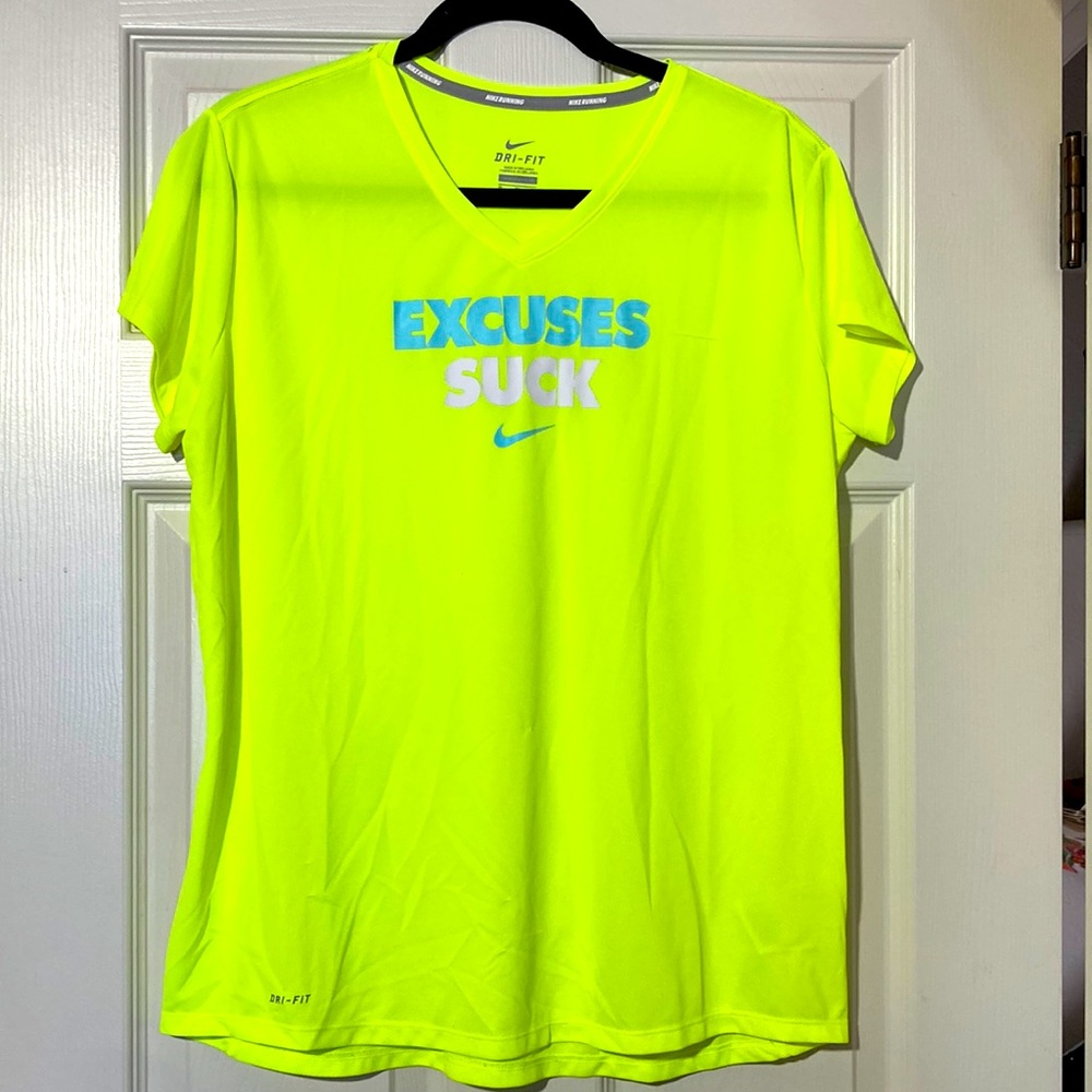 Nike running dri-fit XL neon yellow excuses suck shirt